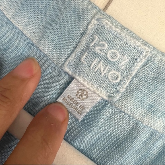 120% LINO Size 2XL Sky Blue 100% Linen Mini Dress - Picture 6 of 9